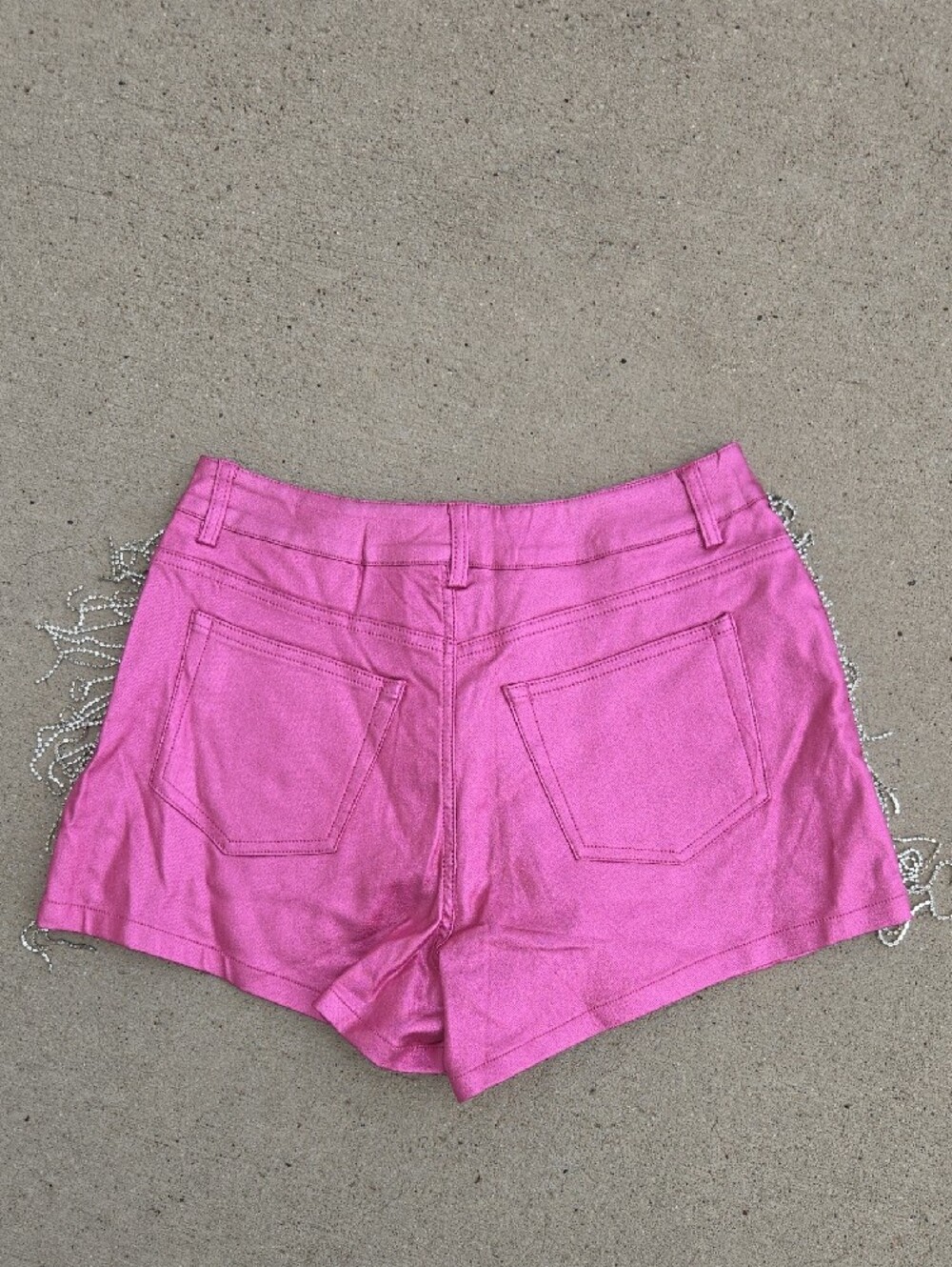 Blue Blush Buckle Bright Pink Denim Fringe Side Shorts Sz M - Picture 3 of 4